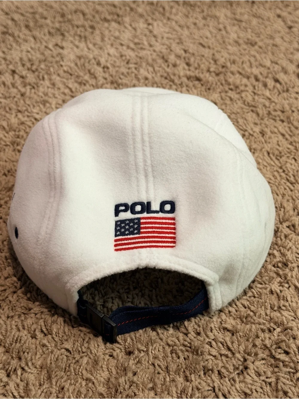 Polo Ralph Lauren Fleece USA American Flag White Hat Baseball Cap NWOT